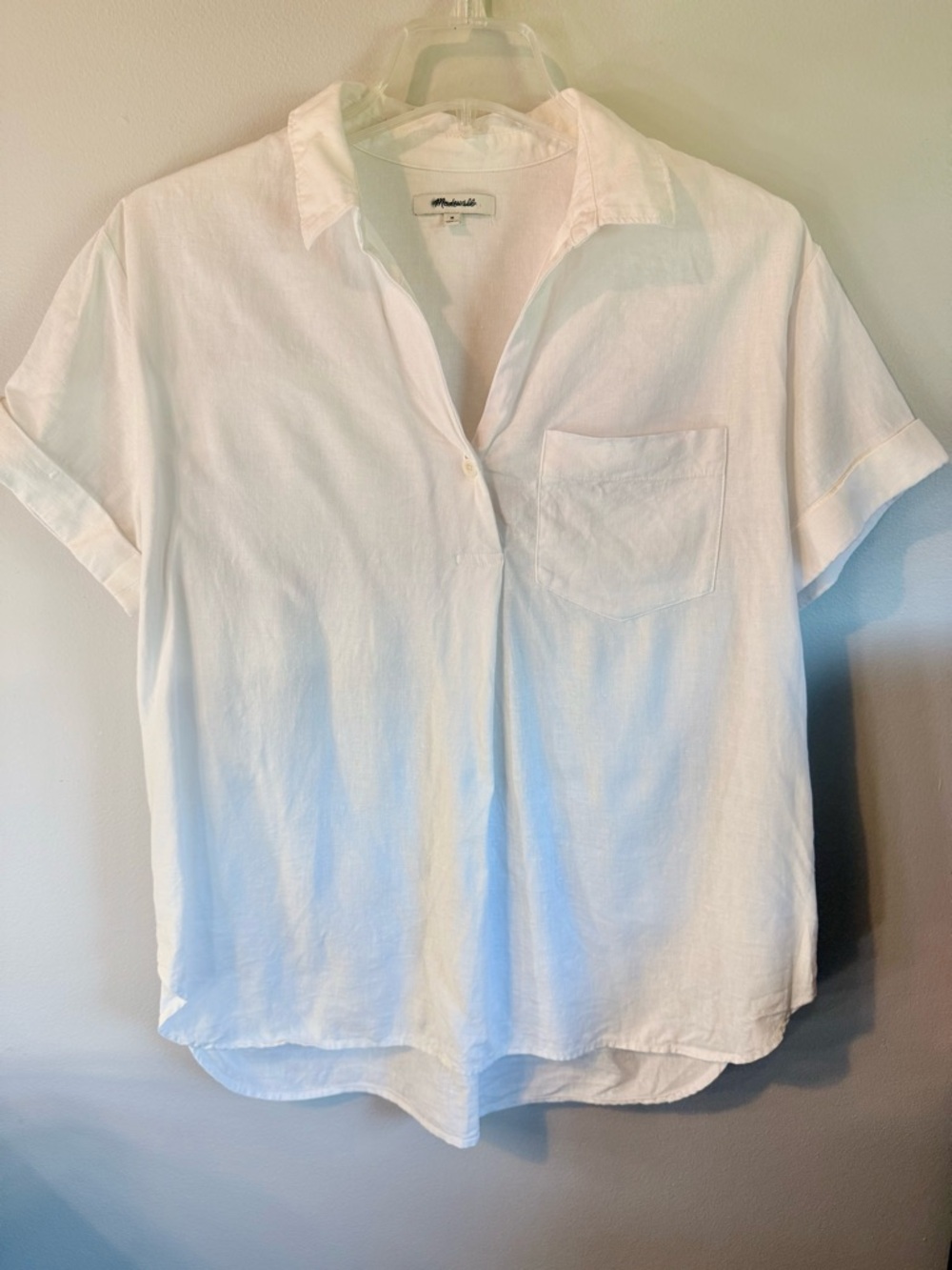 Madewell White Short-Sleeve Courier Shirt 1/4 Button